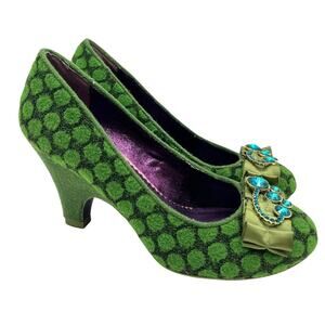 Poetic License Charm School Green Polka Dot Heels EUR 37 US 6.5 7 Jeweled Bow
